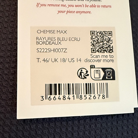 Sezane Max Shirt - blue / ecru / burgundy stripes - size 46 / 14 - Picture 5 of 5